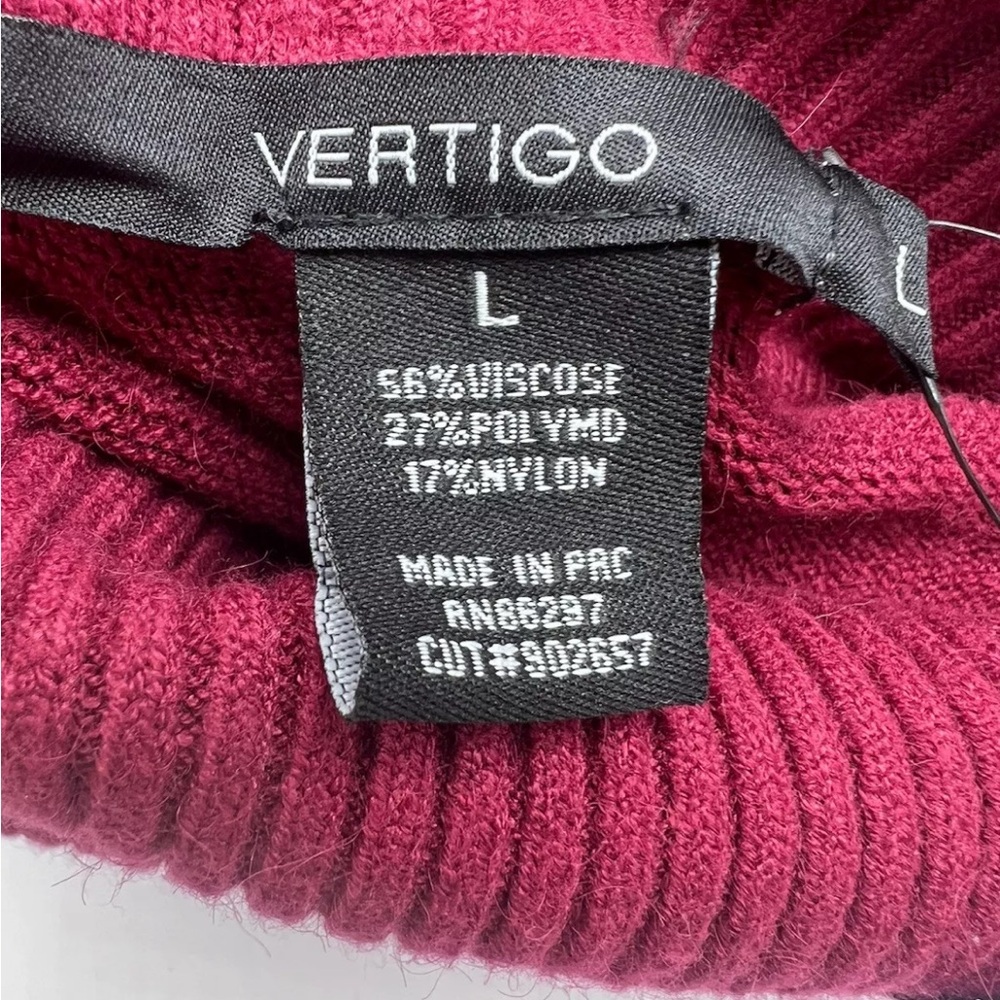 Vertigo Cowl Neck Cable Knit Sweater Asymmetric Dress Sz L Crimson - Picture 6 of 7